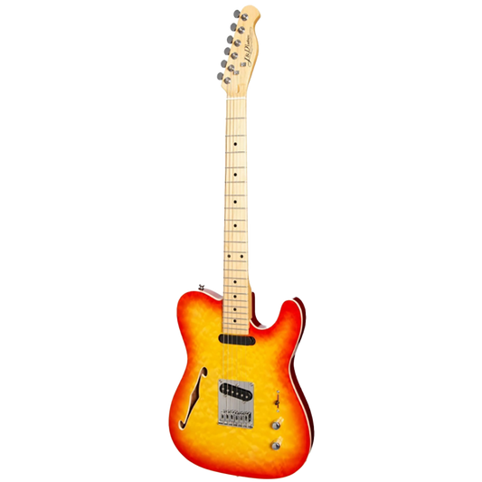 J&D LUTHIERS JD-TL3F FLAME MAPLE THINLINE TELE-STYLE ELECTRIC GUITAR (CHERRY SUNBURST)