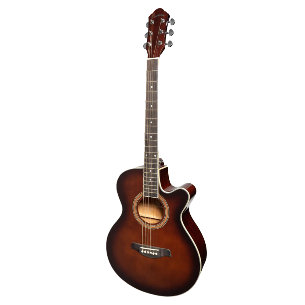 MARTINEZ MFC-41G-BRNBRS '41 SERIES' FOLK SIZE CUTAWAY ACOUSTIC-ELECTRIC GUITAR (BROWN SUNBURST))