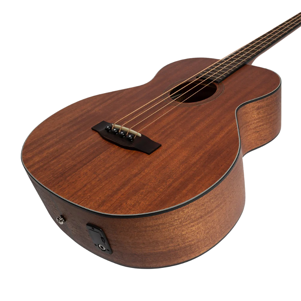 MARTINEZ MNB-15S-MOP 'NATURAL SERIES' SOLID MAHOGANY TOP ACOUSTIC-ELECTRIC BASS GUITAR (OPEN PORE)