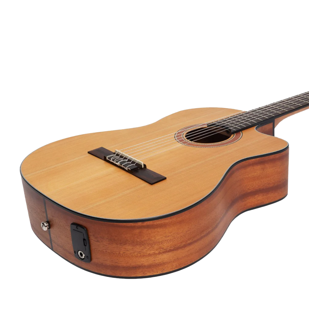 MARTINEZ MNCC-15S-COP 'NATURAL SERIES' SOLID CEDAR TOP ACOUSTIC-ELECTRIC CLASSICAL CUTAWAY GUITAR (OPEN PORE)