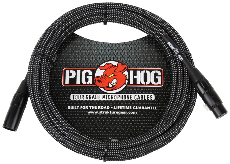 Pig Hog Black & White Woven Mic Cable 10ft XLR